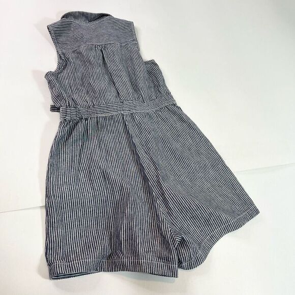 By Anthropologie Romper Womens 6 Blue Striped Linen Seersucker Front Tie Preppy - Picture 8 of 10
